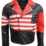 American Flag Lapel Style Collar Red & Black Leather Jacket