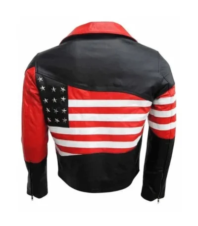 American Flag Lapel Style Collar Red & Black Leather Jacket