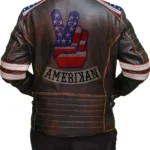American Flag Shoulders Brown Leather Jacket