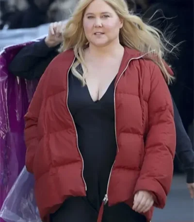 Amy Schumer Kinda Pregnant Red Puffer Jacket