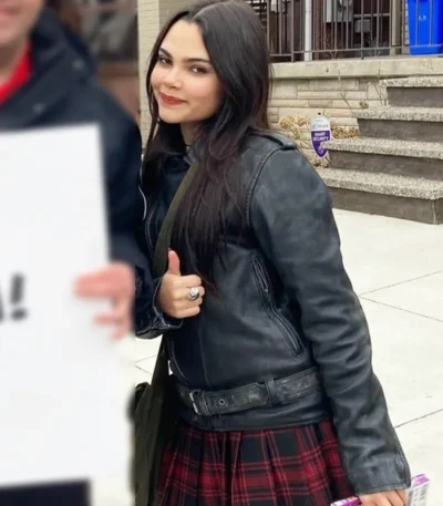 Ariana Greenblatt Fear Street Prom Queen 2025 Black Leather Jacket