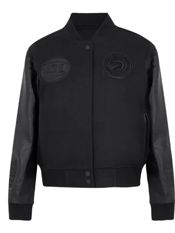 Atlanta Hawks Triple Black Varsity Wool-Leather Jacket