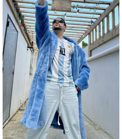 Bad Bunny Blue Shearling Coat