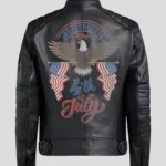 Bald Eagle USA Flag Printed Black Leather Jacket