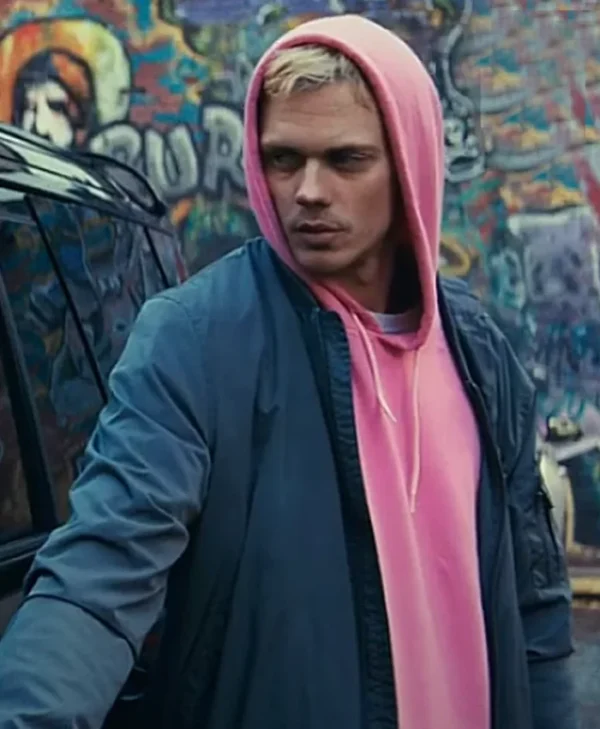 Bill Skarsgård Locked Blue Bomber Jacket Bill Skarsgård Locked Blue Bomber Jacket