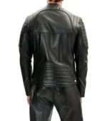 Black Cafe Racer Leather Jacket with Double Zipper