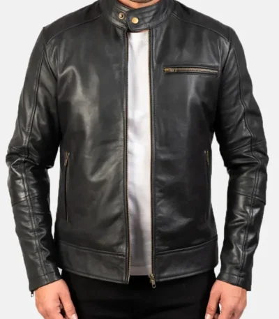 Black Cafe Racer Leather jacket