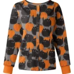 Black Cats with Pumpkin Halloween Scrub Jacket