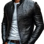 Black Crocodile Pattern Leather Jacket