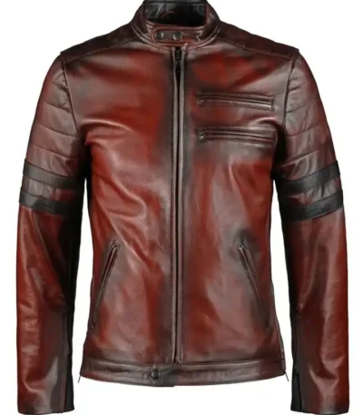 Black Leather Jacket Hybrid Style Cafe Racer