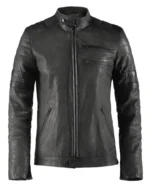 Black Leather Jacket Hybrid Style Cafe Racer