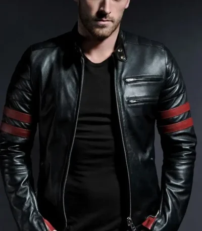 Black Leather Jacket Hybrid Style Cafe Racer