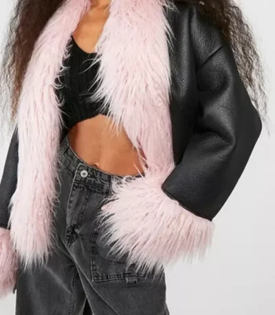 Black Leather Jacket With Pink Fur