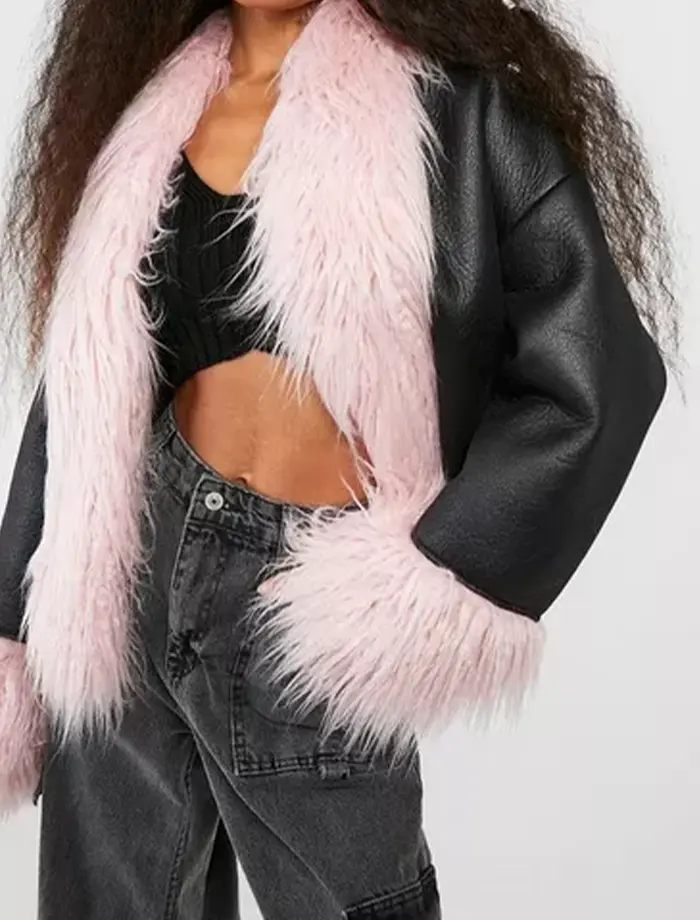 Black Leather Jacket With Pink Fur Black Leather Jacket With Pink Fur