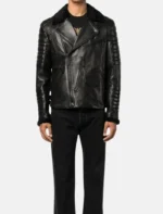 Black Leather Jacket with Fur Collar