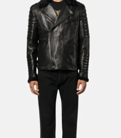 Black Leather Jacket with Fur Collar
