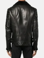 Black Leather Jacket with Fur Collar