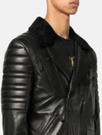 Black Leather Jacket with Fur Collar