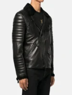 Black Leather Jacket with Fur Collar