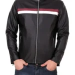 Black Leather Jacket with Racer Stripes