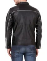 Black Leather Jacket with Racer Stripes