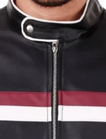 Black Leather Jacket with Racer Stripes