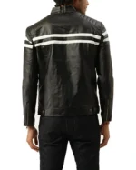 Black Leather Racer Jacket with Double White Lines