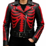 Black Leather Red Skeleton Bones Jacket
