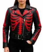Black Leather Red Skeleton Bones Jacket