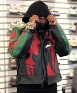 Rapper Westside Gunn Black and Green Moto Leather Jacket