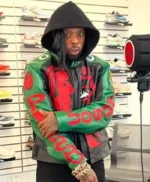Rapper Westside Gunn Black and Green Moto Leather Jacket