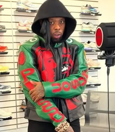 Rapper Westside Gunn Black and Green Moto Leather Jacket