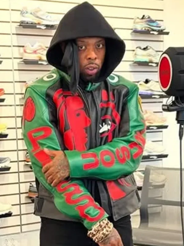 Rapper Westside Gunn Black and Green Moto Leather Jacket