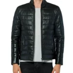 Black Quilted Leather Puffer Jacket