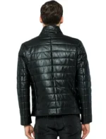 Black Quilted Leather Puffer Jacket