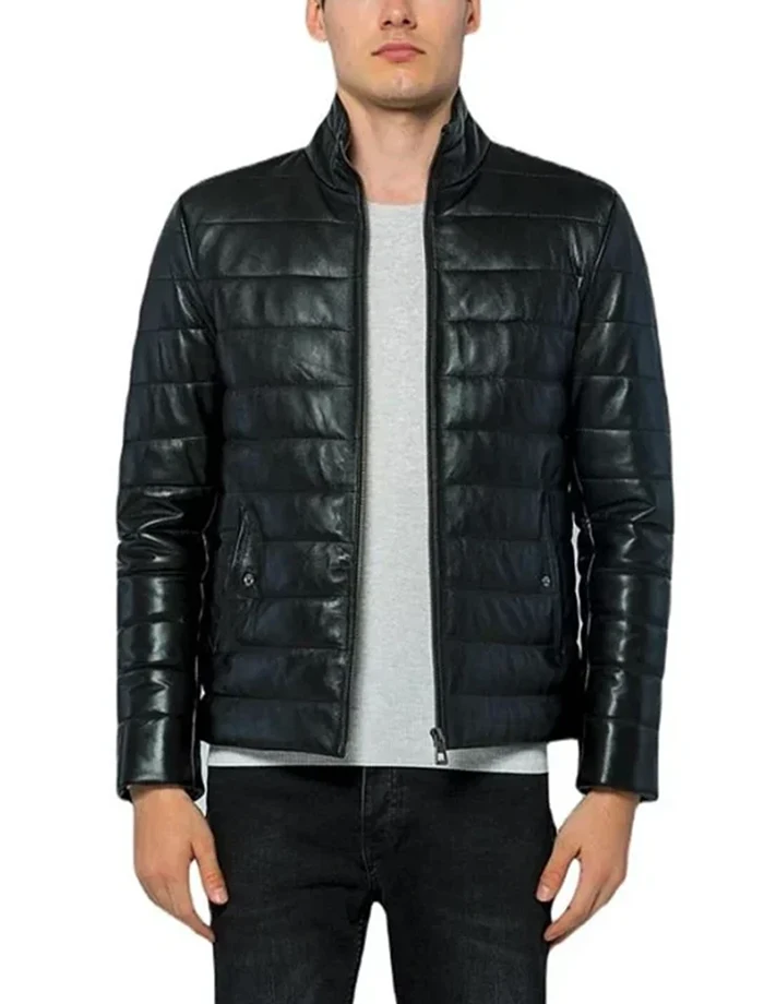 Black Quilted Leather Puffer Jacket Black Quilted Leather Puffer Jacket