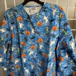 Blue Spiders Pumpwebs Halloween Scrub Jacket