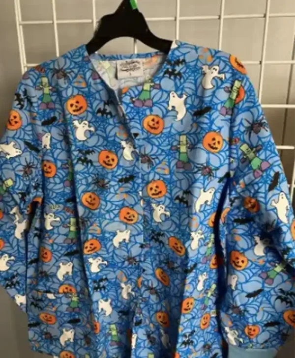 Blue Spiders Pumpwebs Halloween Scrub Jacket