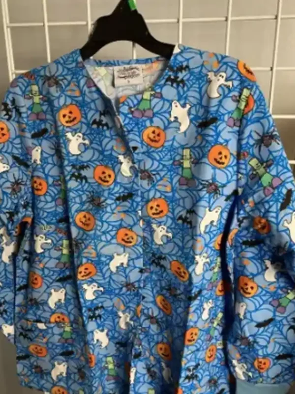 Blue Spiders Pumpwebs Halloween Scrub Jacket
