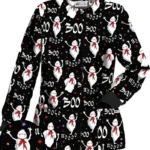 Boo Wooo Black Halloween Scrub Jacket