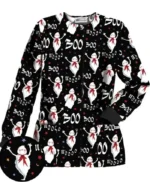 Boo Wooo Black Halloween Scrub Jacket