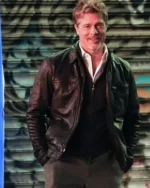 Brad Pitt Wolfs 2024 Movie Black Leather Jacket