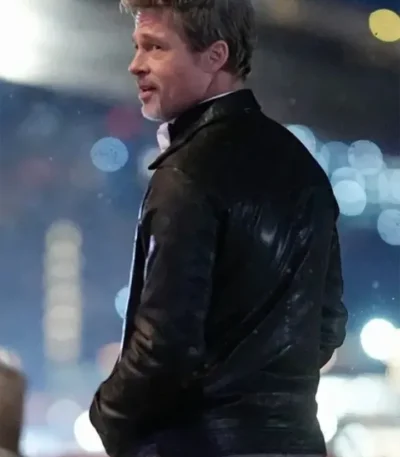 Brad Pitt Wolfs 2024 Movie Black Leather Jacket