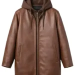 Brown Leather Hooded Jacket