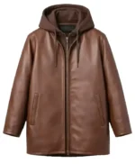 Brown Leather Hooded Jacket