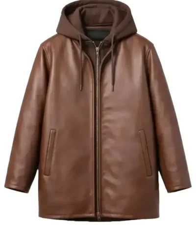Brown Leather Hooded Jacket