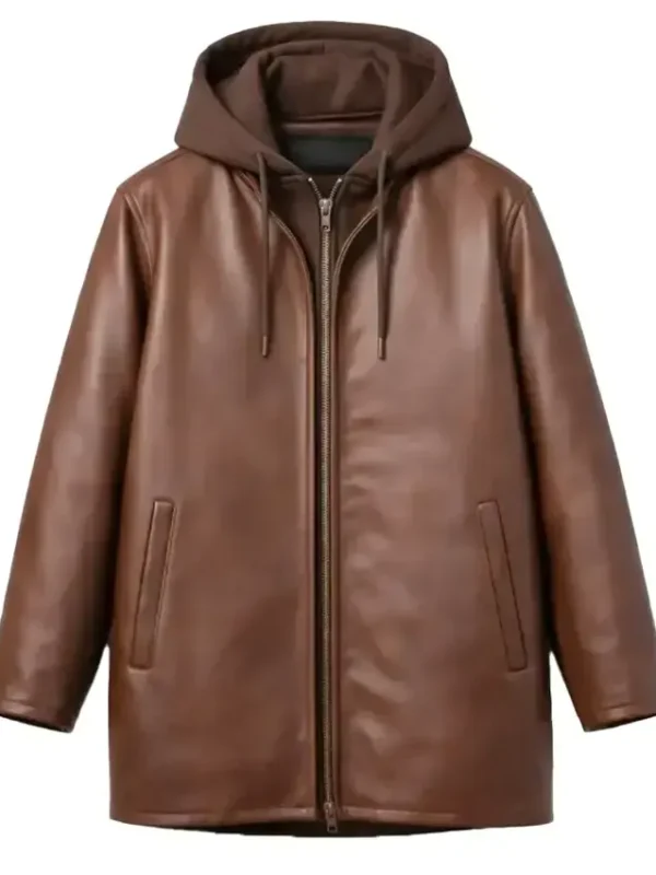 Brown Leather Hooded Jacket