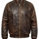 Brown Leather Skull Printed Jacket