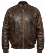 Brown Leather Skull Printed Jacket