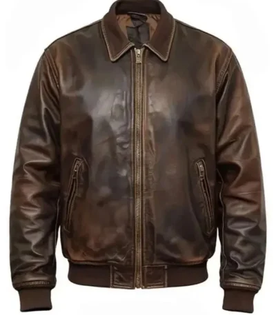 Brown Leather Skull Printed Jacket